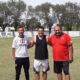 Joaquien Cristolfo y Marcos Castro, coordinador deportivo y director deportivo de Albertid, junto al presidente de Sarmiento Santiago Temple